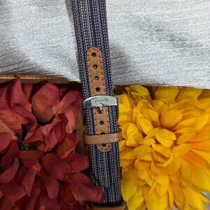 Fossil Spare Watch Strap in Navy, White and Brown, Woven